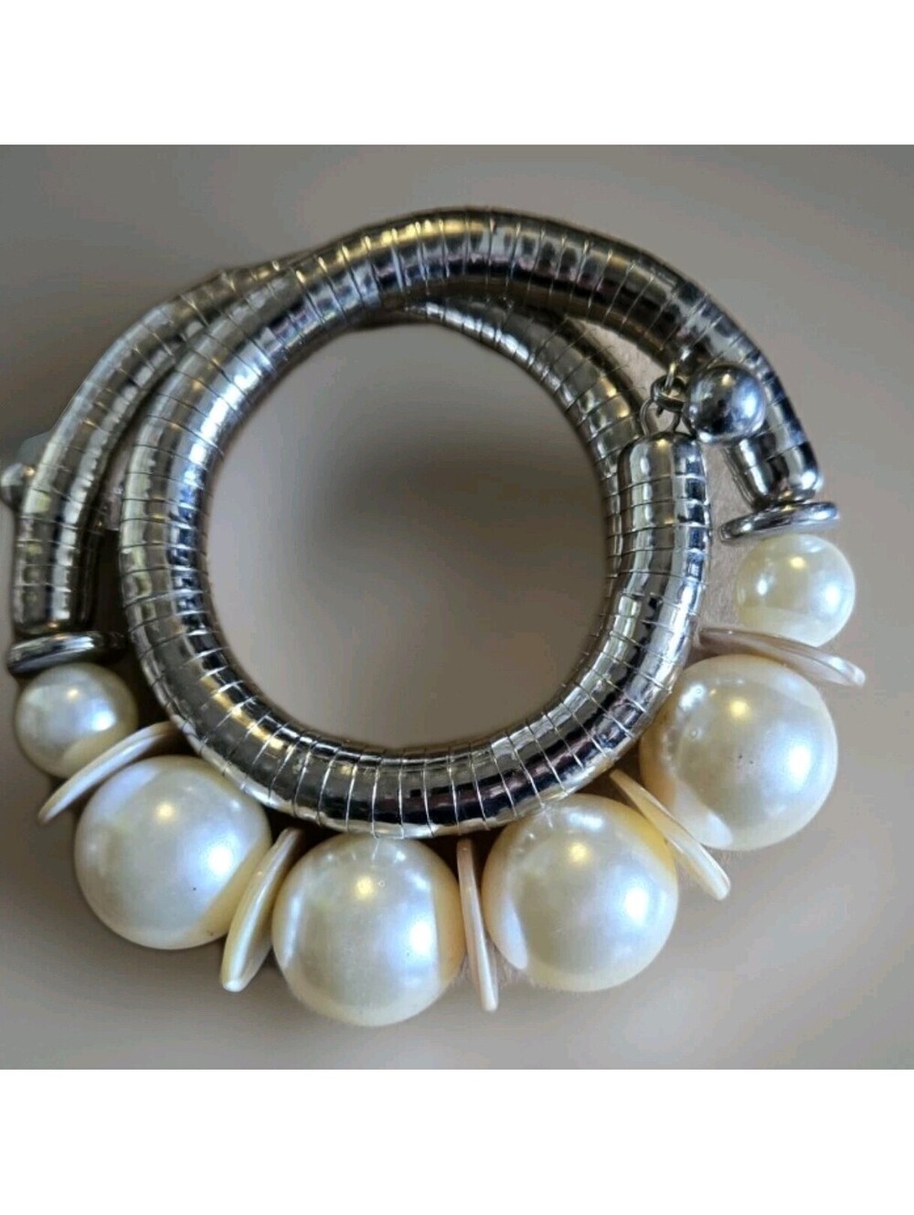 Large Fat 1" Faux Pearl and Buttons Statement Necklace or Bracelet Adjustable Sz
